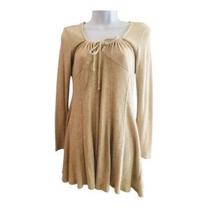 Wild Fable Dress Size L Tan Ribbed Sparkle Gathered Bodice Fitted Knit Holidays
